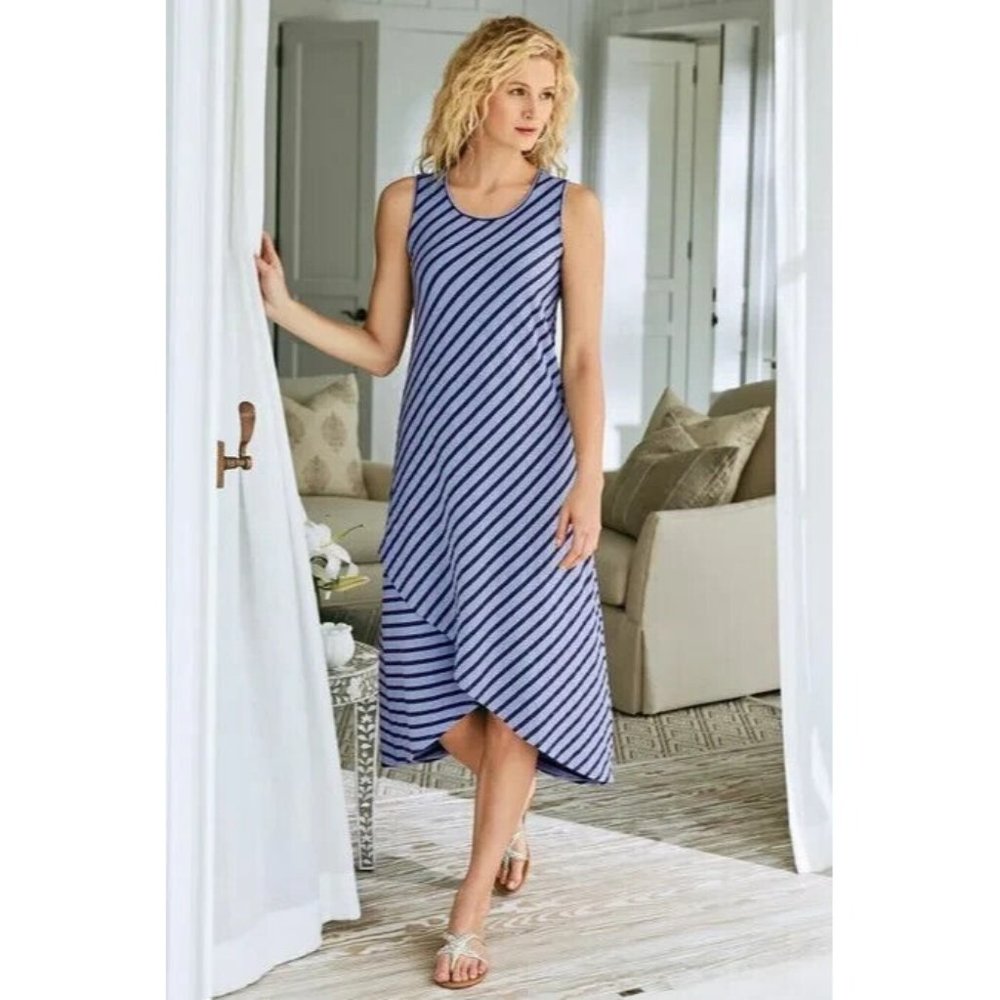 *Soft Surroundings Sarina Striped Dress Womens PM Purple Jersey Knit Tank Shift